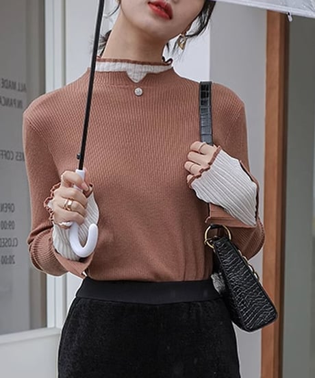 layered high neck ribbed knit /3color　　IR1601