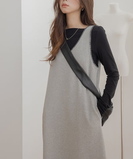 u-neck stitch long one piece /3color　　IR1544