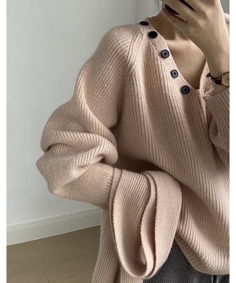 V neck knit pullover+muffler set /4color　　IR1555