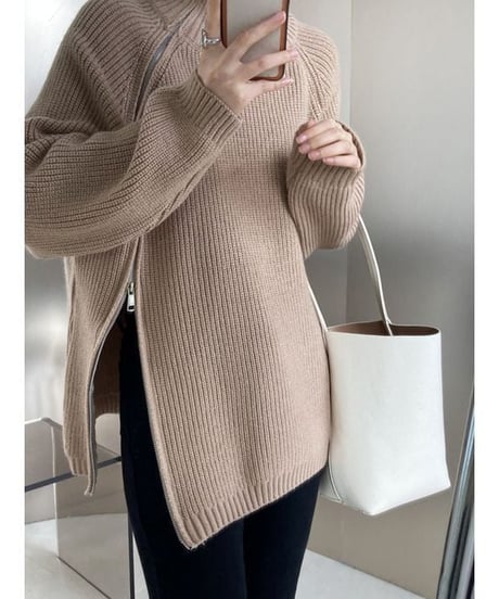 side zipper knit tops　　IR1514