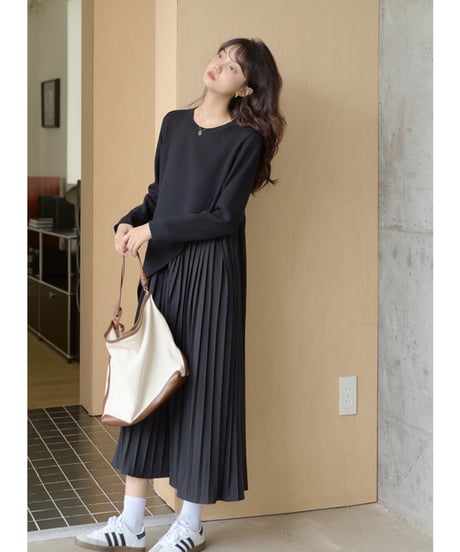 knit pleated docking dress　　IR1474