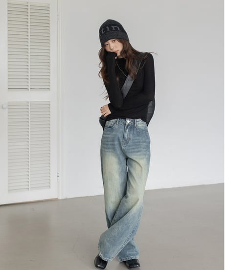 washed wide leg denim　　IR1588