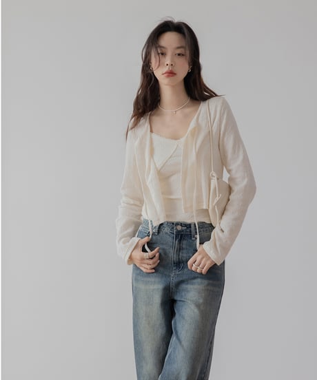 【2set】 V neck camisole + slim lace up cardigan　　IR1393
