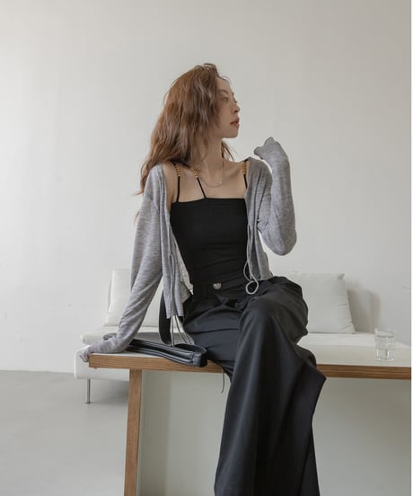 front ribbon short cardigan　IR1344