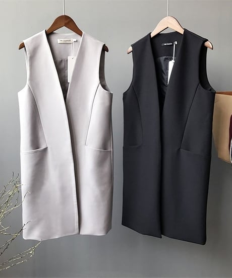 colorless long gilet vest /2color　　IR1599