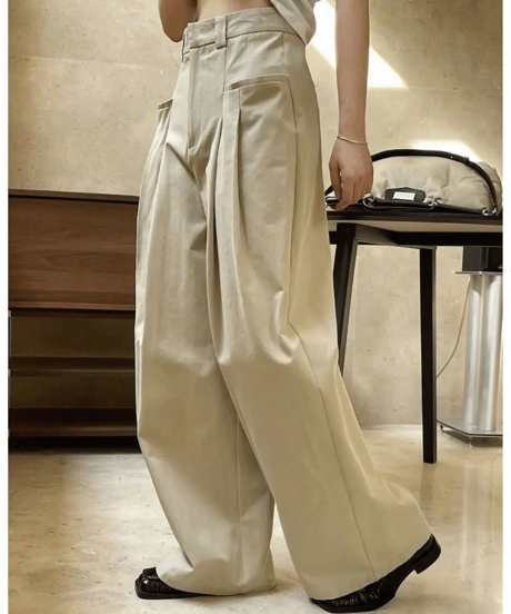 tucked wide leg pants /2color　　IR1531