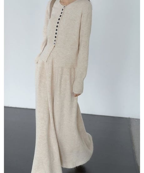 front slit rib knit cardigan + skirt setup /2color　　IR1562