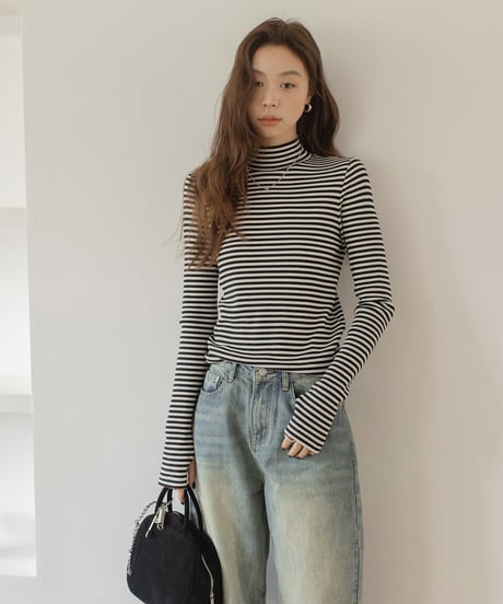 bottleneck border rib knit /2color　IR1587