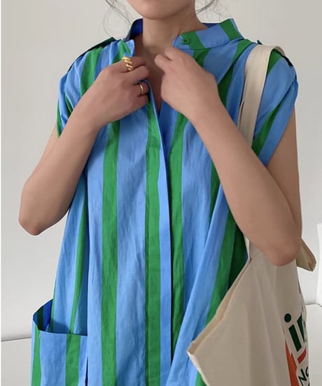 stripe shirt one-piece　　IR1352