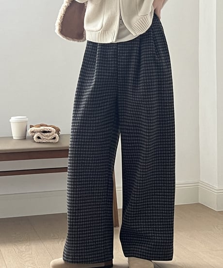 retro check tuck wide pants  /2color　IR1558
