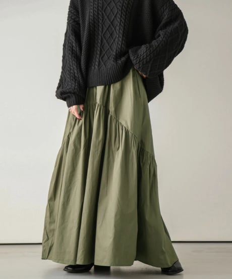 tiered gathered flare skirt /4color　　IR1681