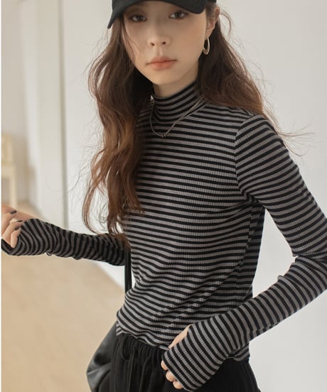 bottleneck border rib knit /2color　IR1587