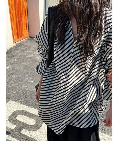 drawstring stripe tunic blouse　　IR1640
