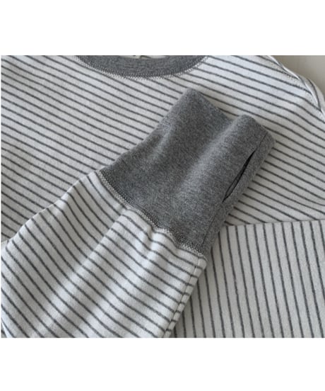 round neck striped cotton shirt /2color　IR1570