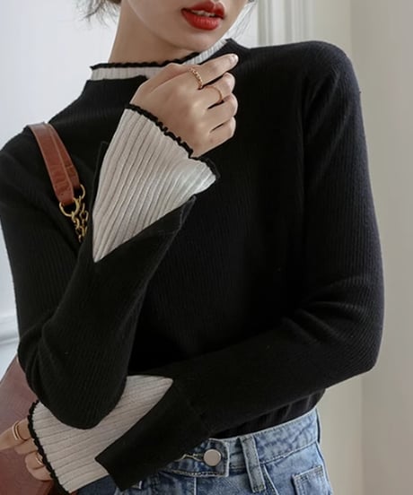 layered high neck ribbed knit /3color　　IR1601
