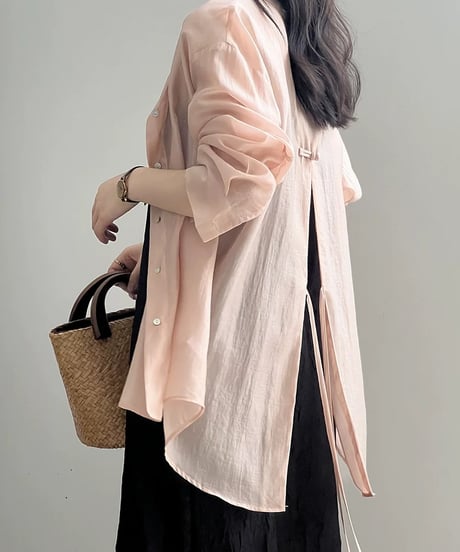 double ribbon back slit shirt /5color　　IR1667