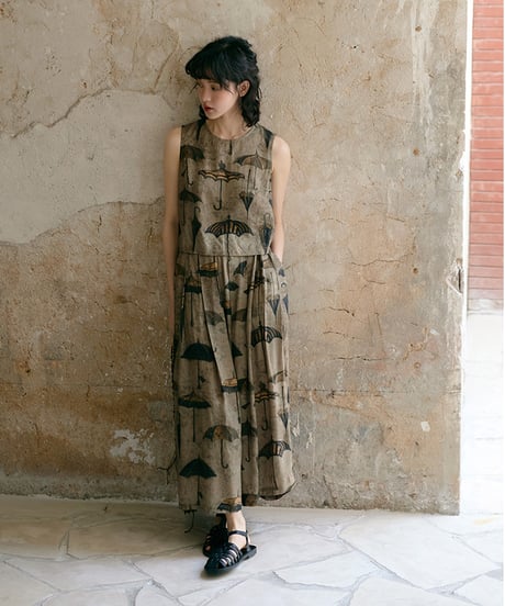 retro print sleeveless + pleated skirt　　IR1357