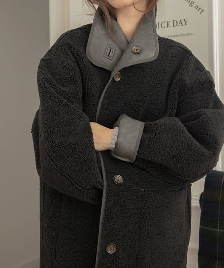 leather boa reversible 2-way coat /2color　　IR1556