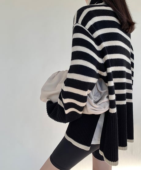 side slit border high neck knit　　IR1458