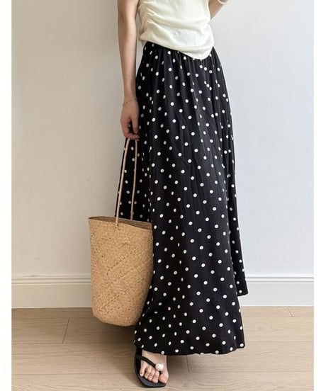 dot pattern flare long skirt /2color　　IR1648