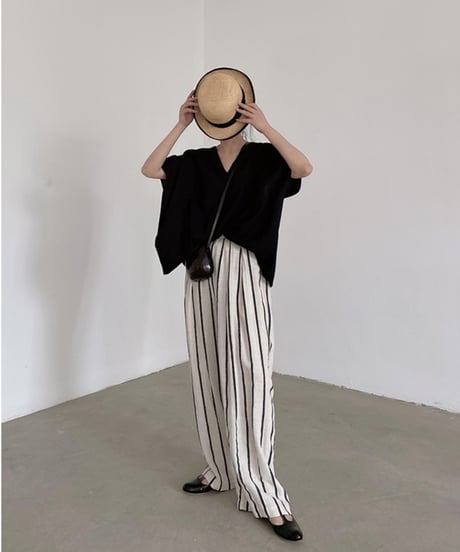 cotton linen striped wide pants　　IR1350