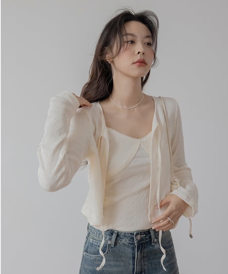 【2set】 V neck camisole + slim lace up cardigan　　IR1393