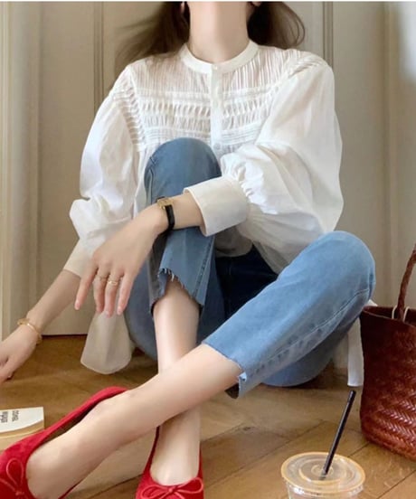 pintuck gathered blouse　　IR1597