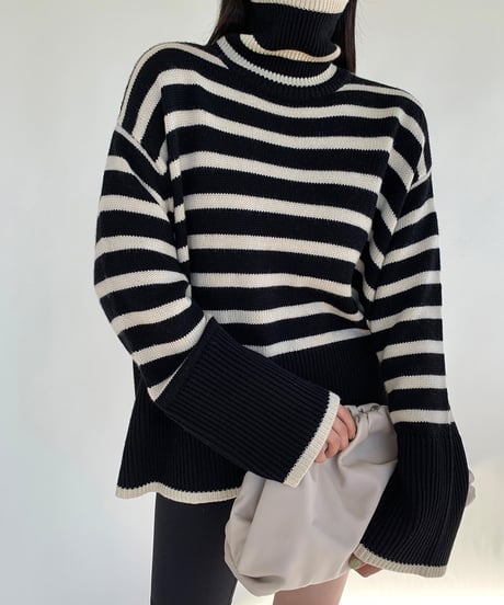 side slit border high neck knit　　IR1458