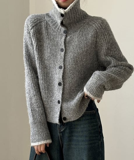 stand neck knit cardigan  /4color　IR1557