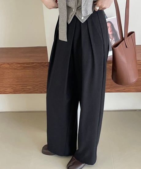 overlap tuck wide pants /2color　　IR1594