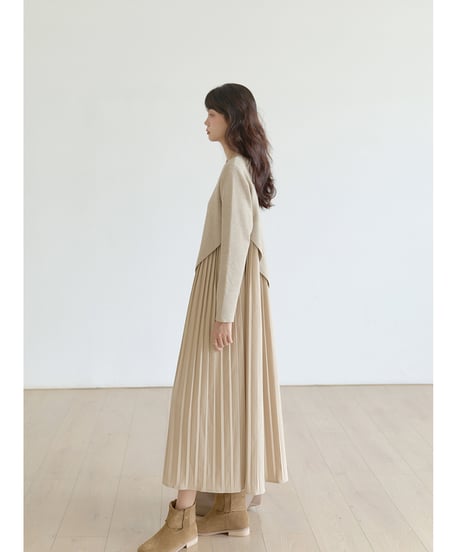 knit pleated docking dress　　IR1474