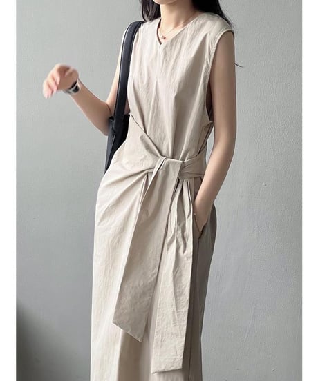 waste ribbon sleeveless one piece /2color　　IR1614