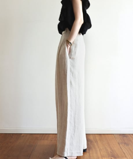 linen touch wide pants　　IR1656