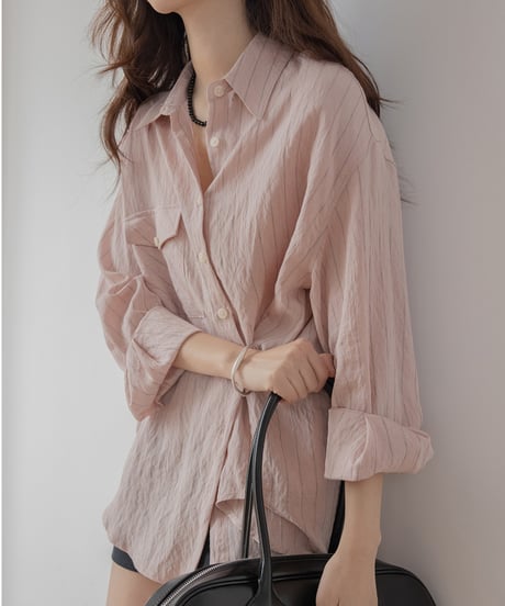 front accent striped 2way shirt　　IR1398