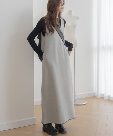 u-neck stitch long one piece /3color　　IR1544