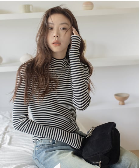 bottleneck border rib knit /2color　IR1587