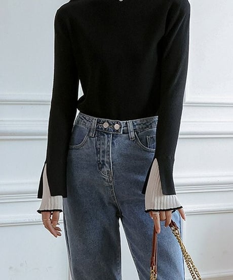 layered high neck ribbed knit /3color　　IR1601