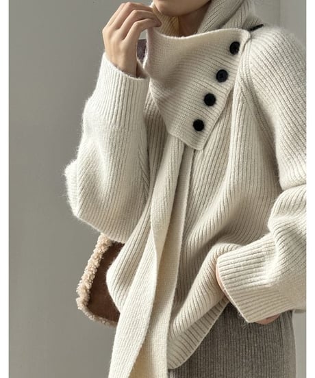 V neck knit pullover+muffler set /4color　　IR1555