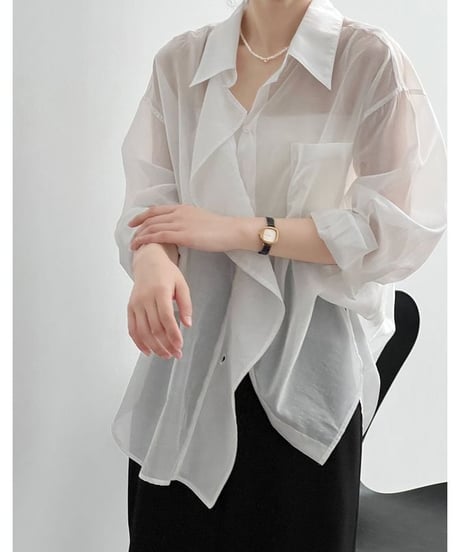draped sheer big shirt /3color　　IR1609