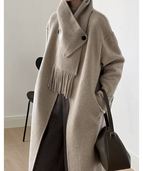 【完売】collarless long coat+scarf set /2color　　IR1553