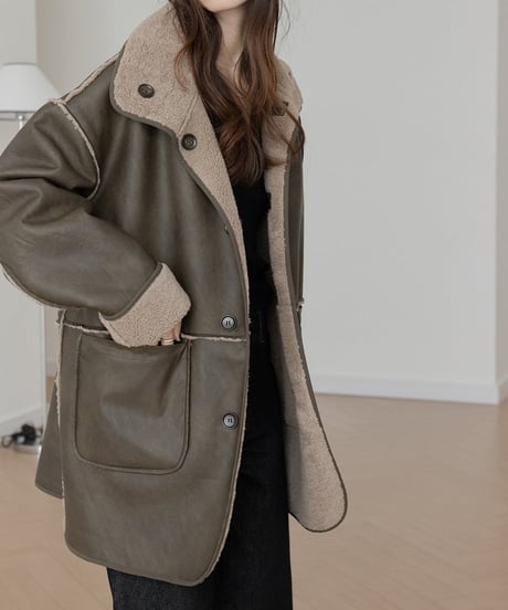 leather boa reversible 2-way coat /2color　　IR1556