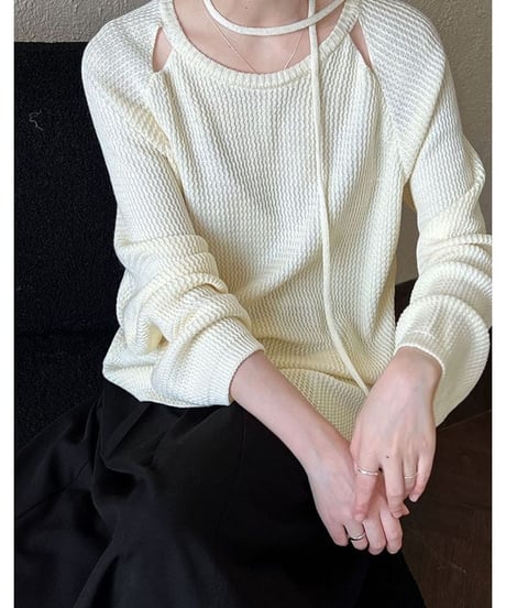 waist mark cutout knit pullover　　IR1457