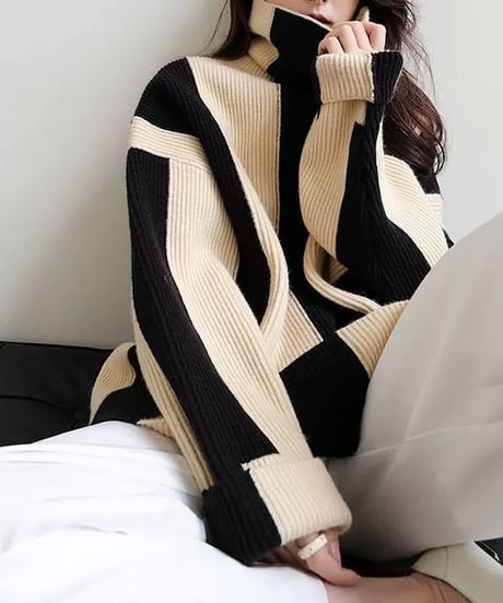 【完売】bicolor high neck knit　　IR1460