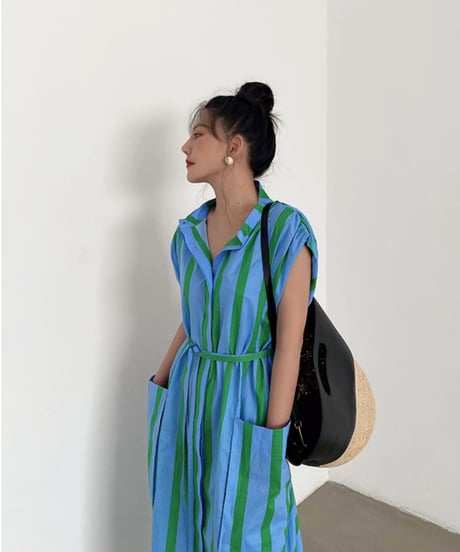 stripe shirt one-piece　　IR1352