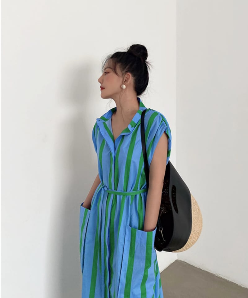 アパルトモン　STATESIDE STRIPE シャツワンピース セール】ストライプシャツワンピース（シャツワンピース