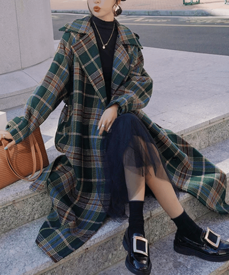 retro check trench coat　　IR1530