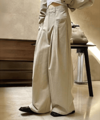 tucked wide leg pants /2color　　IR1531