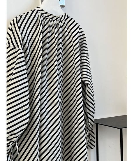 drawstring stripe tunic blouse　　IR1640