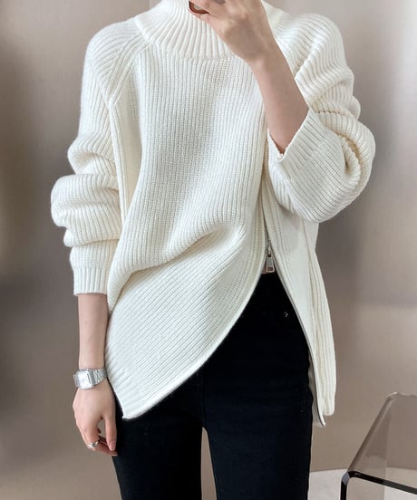 side zip high neck knit　　IR1459