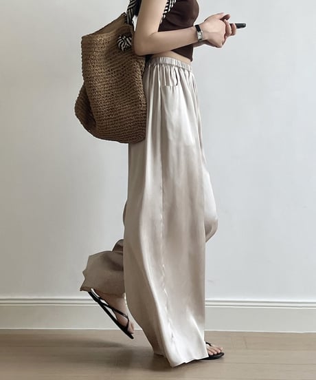 semi glossy wide pants　　IR1441